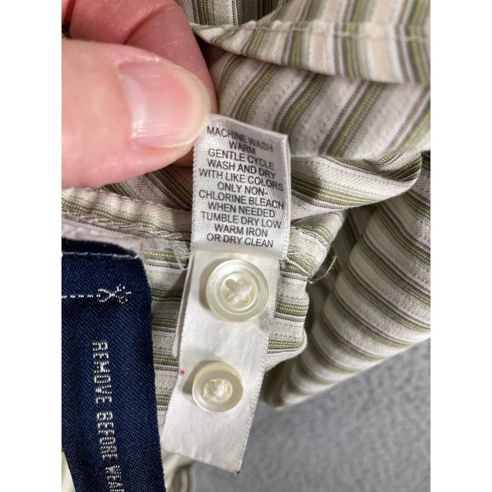 Banana‎ Republic Button Up Shirt Mens Large Green Tan Striped Classic Fit Cotton